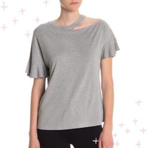NWT 1. State Gray Slashed Cree Neck T-shirt size XS